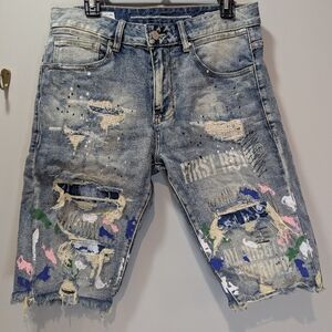 First Row Distressed Paint Splatter Jean Shorts Size 32